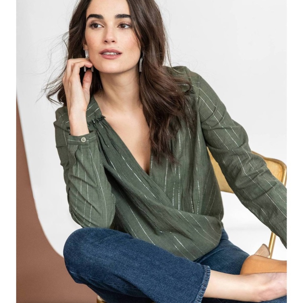 NWT - Lilla P Crossfront Silver Sage Blouse